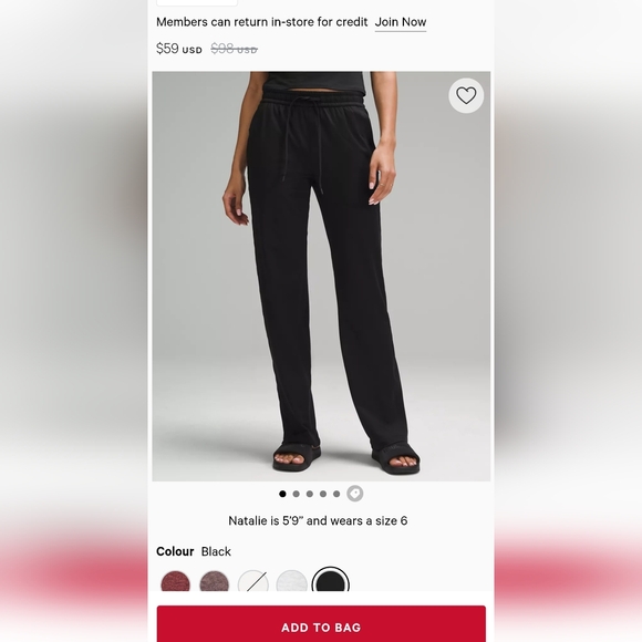 NEW Lululemon Soft Jersey Straight-Leg Mid-Rise Pant Regular black size 2 - Picture 2 of 2